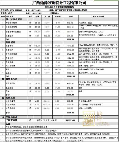 南寧裝修公司報價表 南寧裝修公司報價表